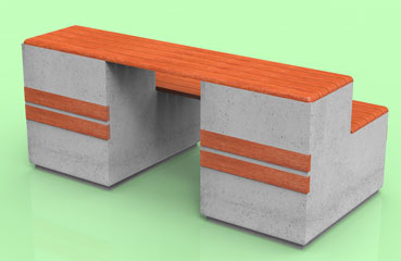Duże siedzisko wykonane w technologii betonu architektonicznego, wzbogacone o elementy drewniane.