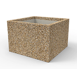 Kwadratowe donice betonowe wykonane w technologii betonu płukanego. ROZA 160 to jedna z największych donic w ofercie firmy STYL-BET, przeznaczona do użytku na dużych przestrzeniach miejskich.