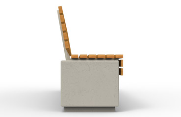 Ławka RELAX 4.1 deco z oparciem. Podstawa wykonana w technologii betonu architektonicznego, oparcie oraz siedzisko wykonane z drewna iglastego - lakierowanego. 