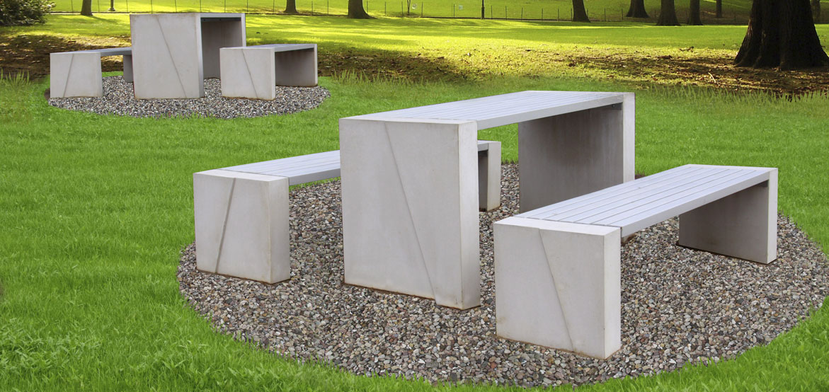 Stół ogrodowo parkowy z serii produktów WISA deco. Wykonany w technologii betonu gładkiego.