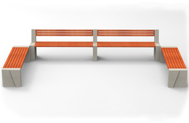 Nowoczesne ławki betonowe z możliwością rozszerzenia o dodatkowe elementy.