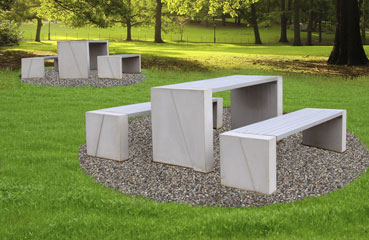 Ławka zewnętrzna z betonu architektonicznego wykonana w technologii betonu płukanego