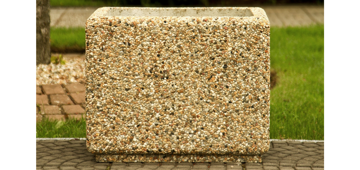 Betonowa donica wykonana w technologii betonu płukanego. Dostępna w bogatej ofercie kolorystycznej