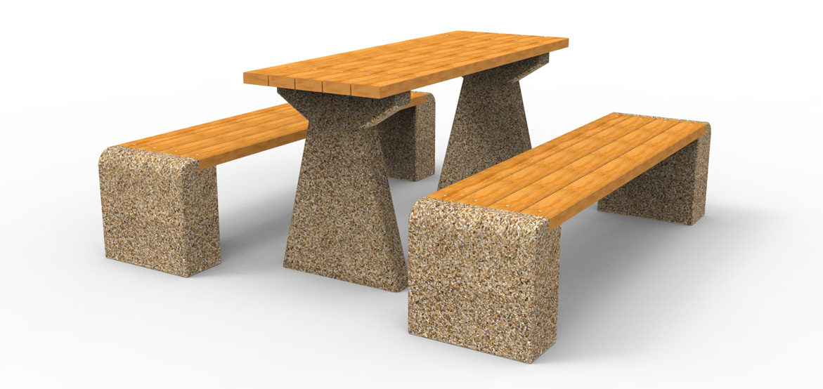 Zestaw piknikowy który składa się ze stołu oraz dóch ławek WIKA