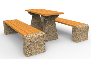 Ławki oraz stół wykonane w technologii betonu płukanego