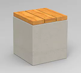 Niewielka ławeczka parkowa z drewnianym siedziskiem oraz betonową podstawą z betonu architektonicznego