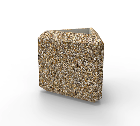 Trójkątna donica Aga wykonana w technologii betonu płukanego.