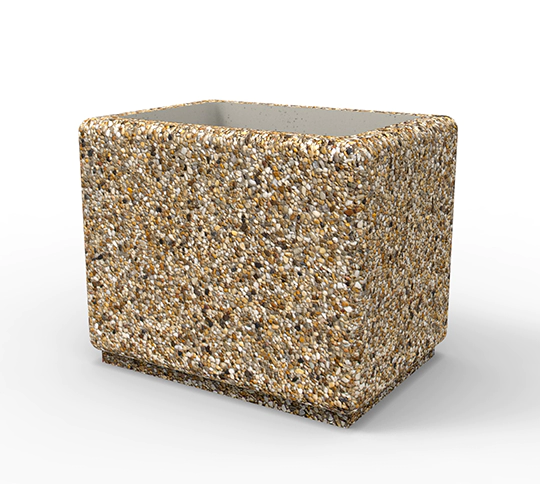 Prostokątna donica betonowa, wykonana w technologii betonu płukanego